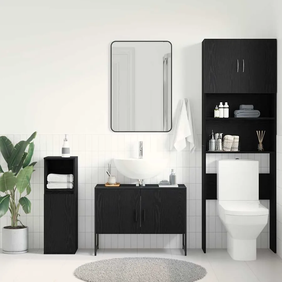 Meuble de Lavabo de Salle de Bain Chêne noir 80 x 30 x 60 cm - 4