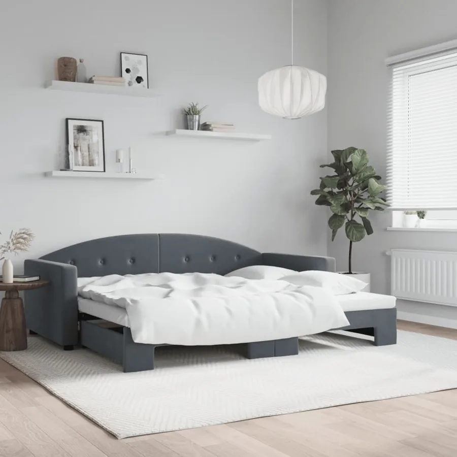 Lit de jour avec gigogne sans matelas gris foncé 90x190 cm