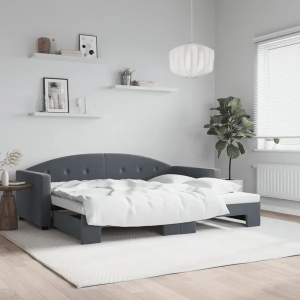 Lit de jour avec gigogne sans matelas gris foncé 90x190 cm