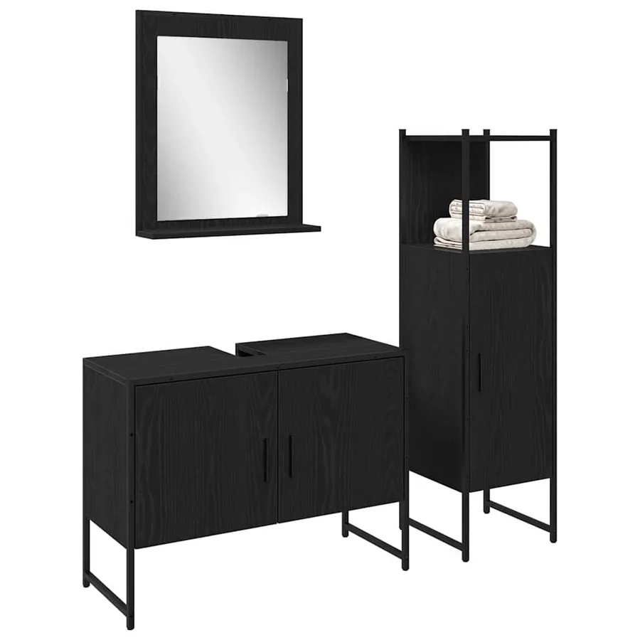 Ensemble de mobilier de salle de bain avec étagère 3 pcs Noir - 3