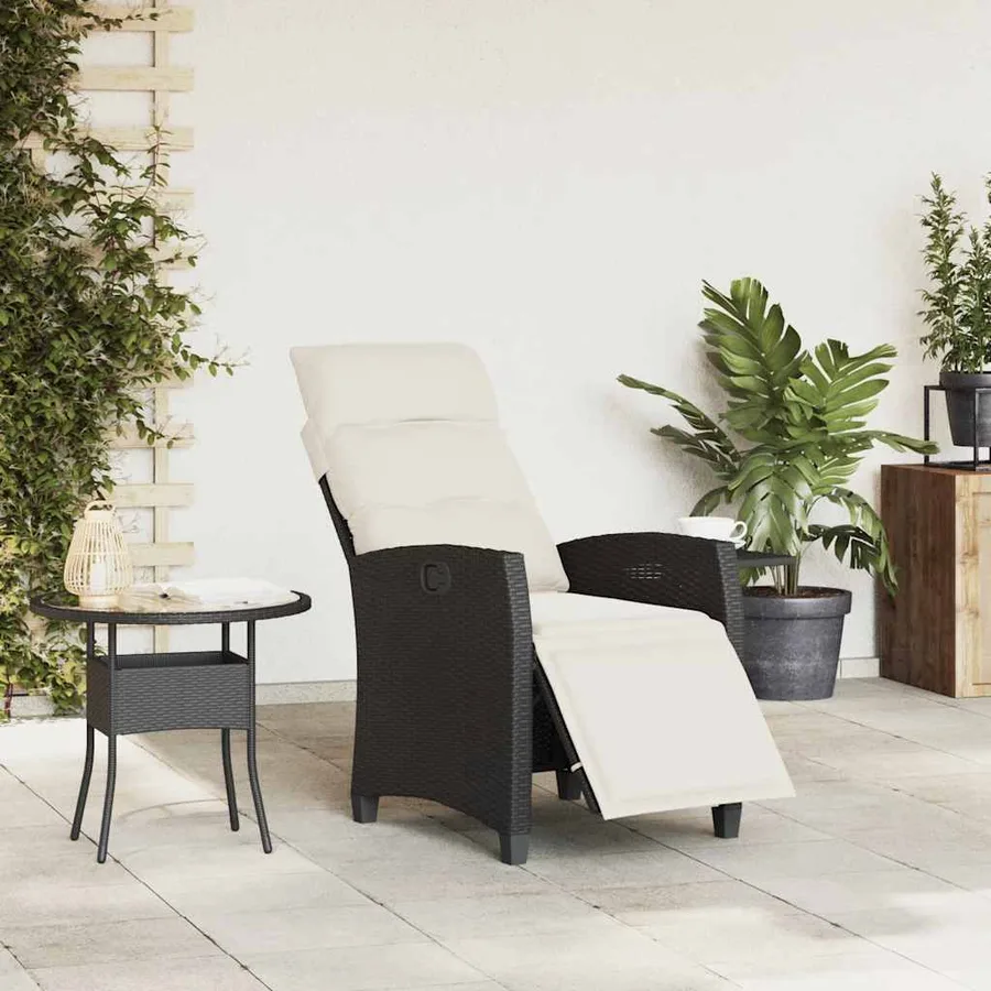 Chaise de jardin inclinable avec table d'appoint noir polyrotin - 3