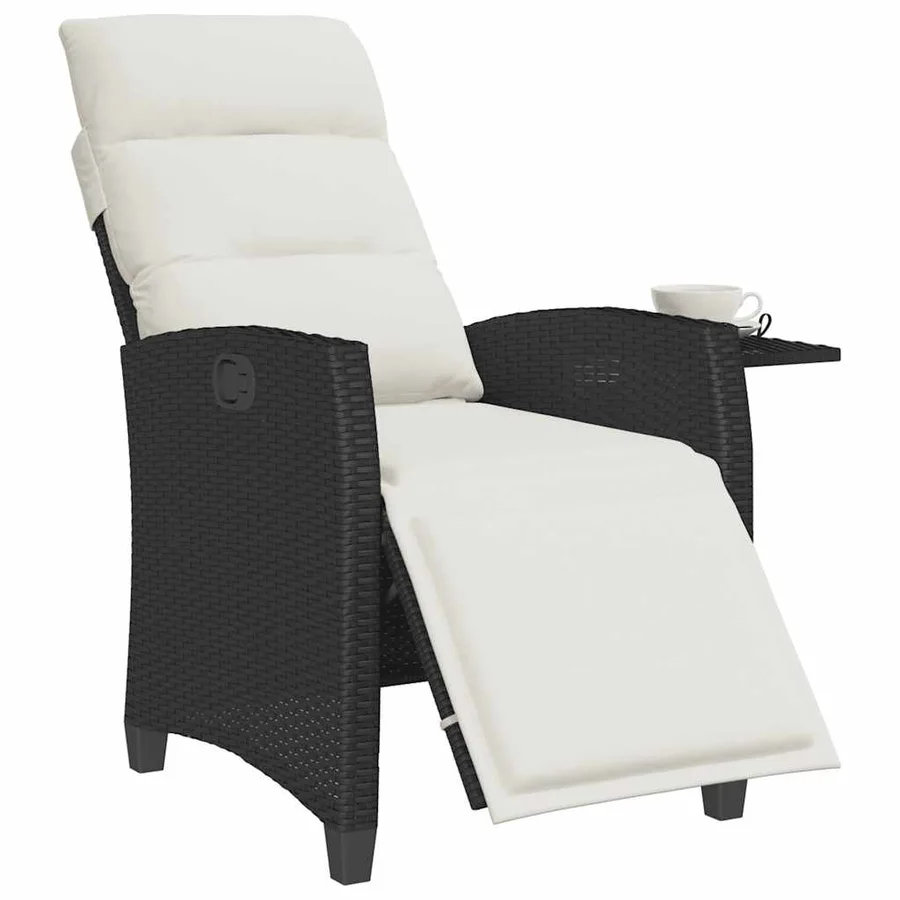 Chaise de jardin inclinable avec table d'appoint noir polyrotin - 4