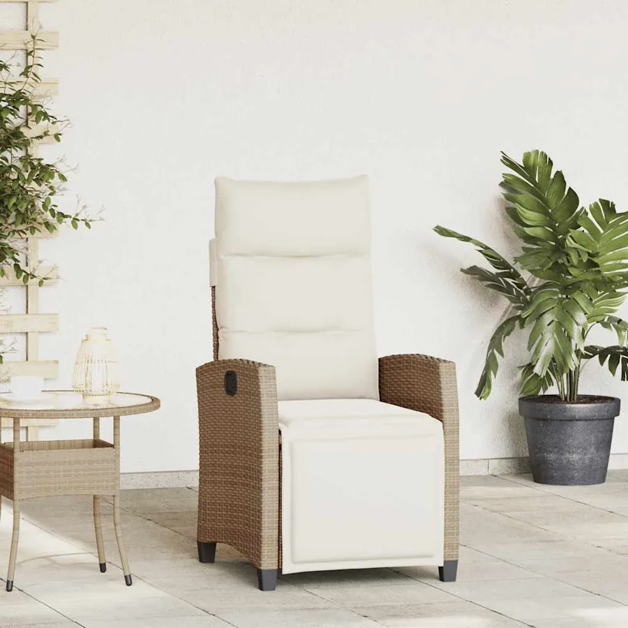 Chaise de jardin inclinable et table d'appoint beige polyrotin