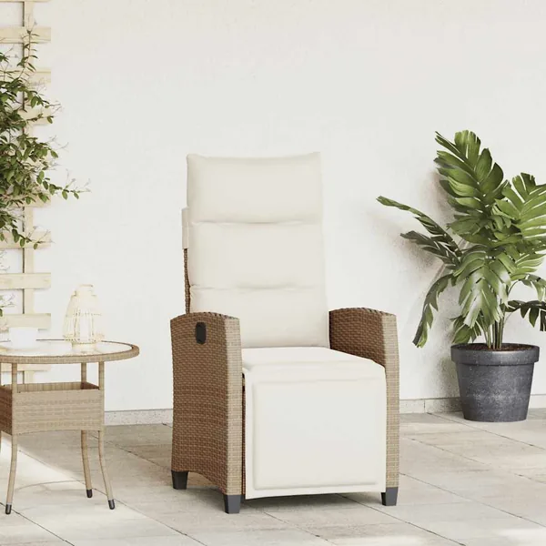 Chaise de jardin inclinable et table d'appoint beige polyrotin