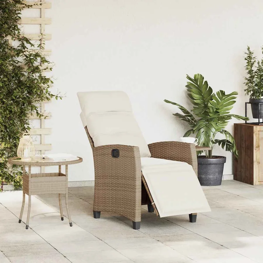 Chaise de jardin inclinable et table d'appoint beige polyrotin - 3