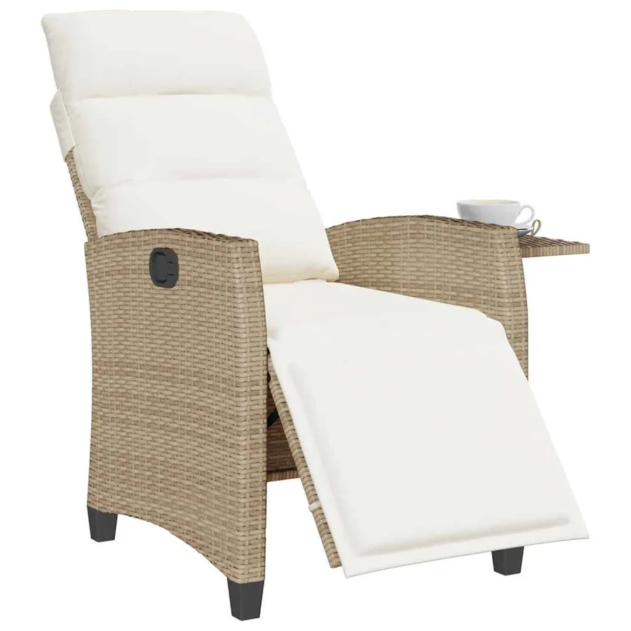 Chaise de jardin inclinable et table d'appoint beige polyrotin - 4