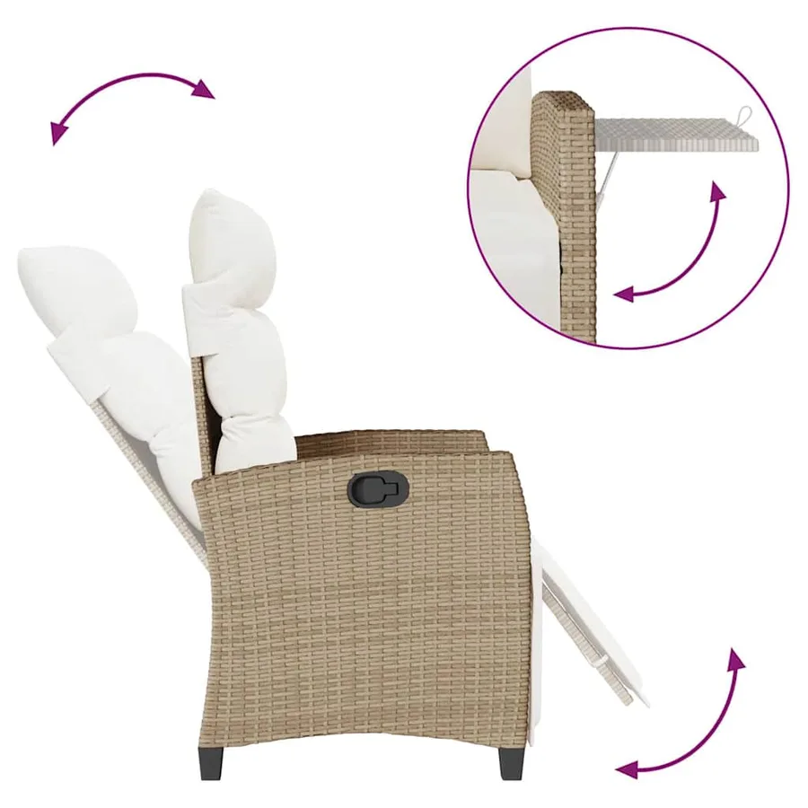 Chaise de jardin inclinable et table d'appoint beige polyrotin - 8