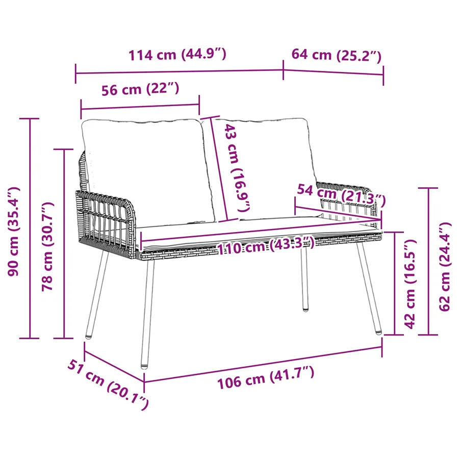 Banc de jardin avec coussin Anthracite 114 x 64 x 90cm Acier - 6