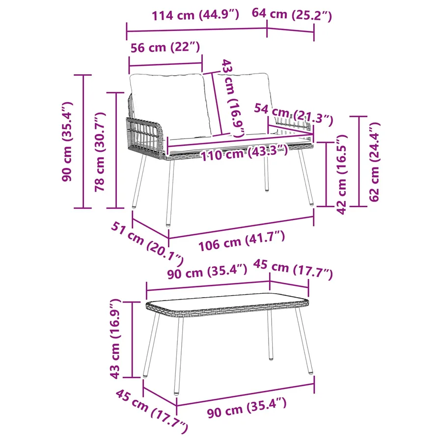 Ensemble de salle à manger pour jardin 2 pcs Noir polyrotin - 11