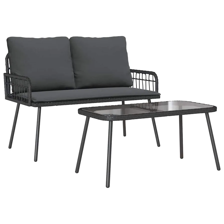 Ensemble de salle à manger pour jardin 2 pcs Noir polyrotin - 2