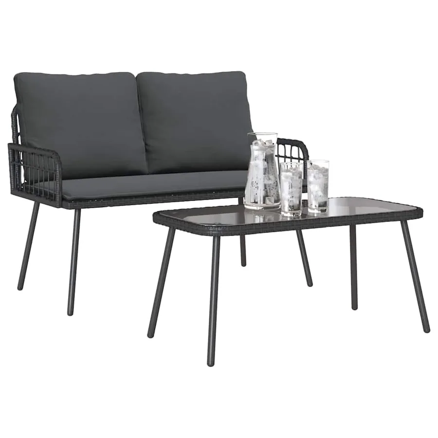 Ensemble de salle à manger pour jardin 2 pcs Noir polyrotin - 3