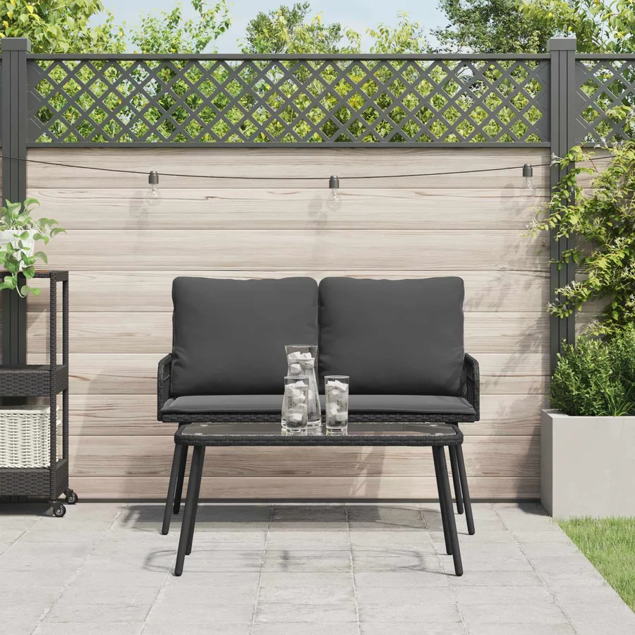 Ensemble de salle à manger pour jardin 2 pcs Noir polyrotin - 4