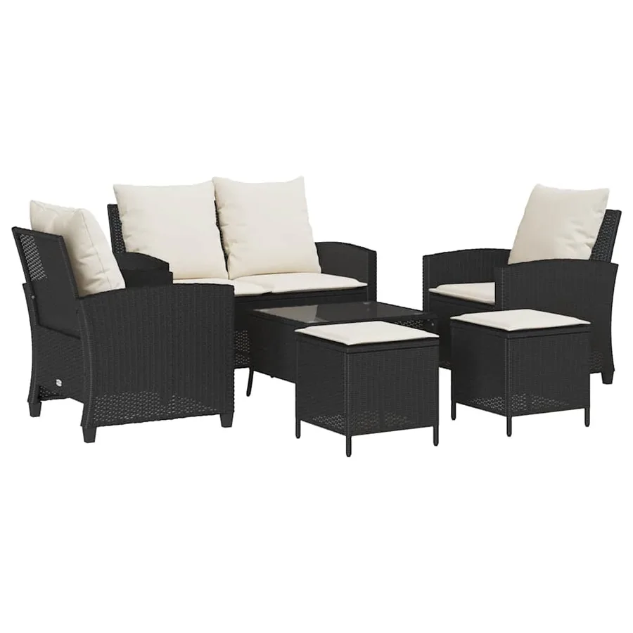 Ensemble de canapé de jardin 6 pcs avec coussins noir résine tressée - 2