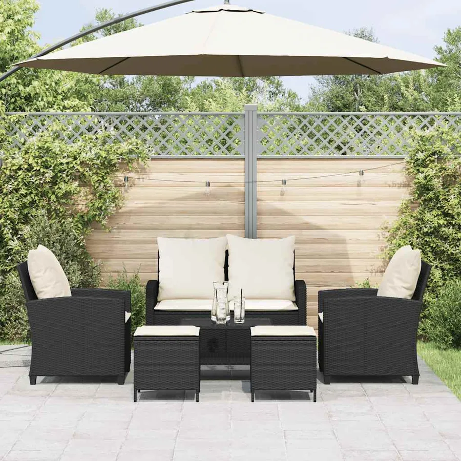 Ensemble de canapé de jardin 6 pcs avec coussins noir résine tressée - 3