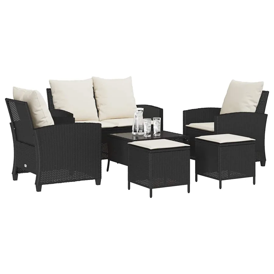 Ensemble de canapé de jardin 6 pcs avec coussins noir résine tressée - 4