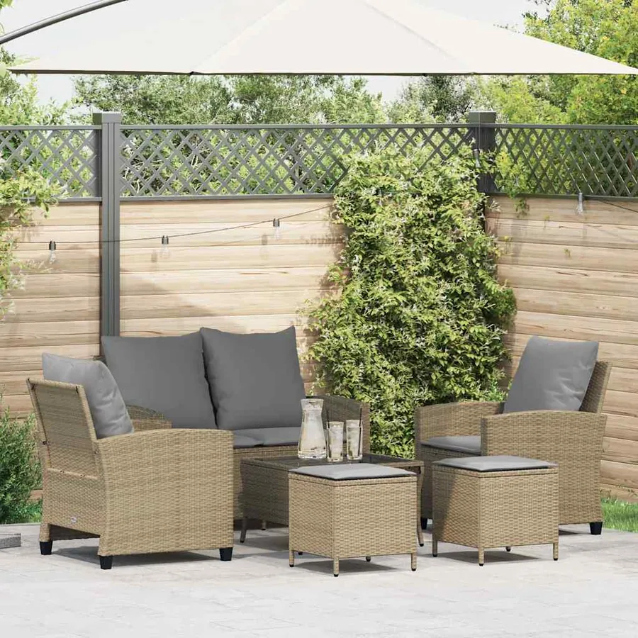 Ensemble de canapé de jardin 6 pcs avec coussins beige résine tressée
