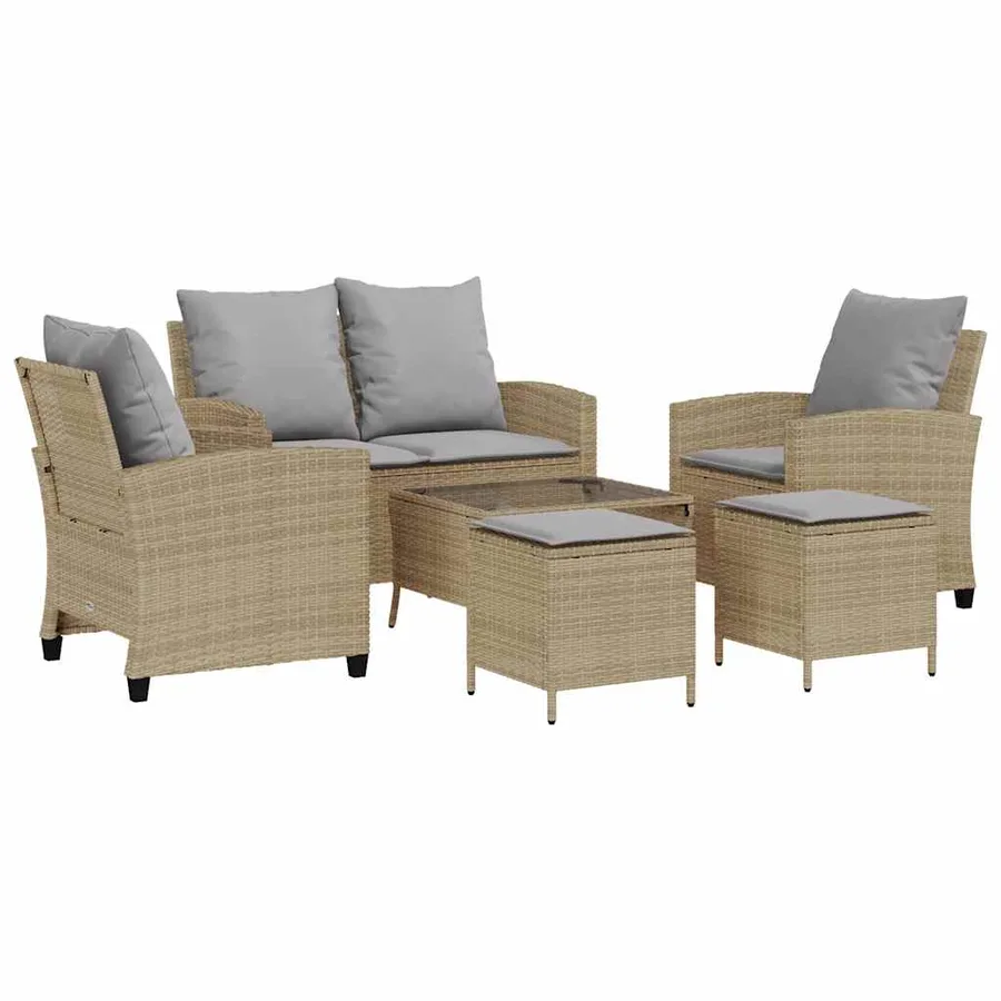 Ensemble de canapé de jardin 6 pcs avec coussins beige résine tressée - 2