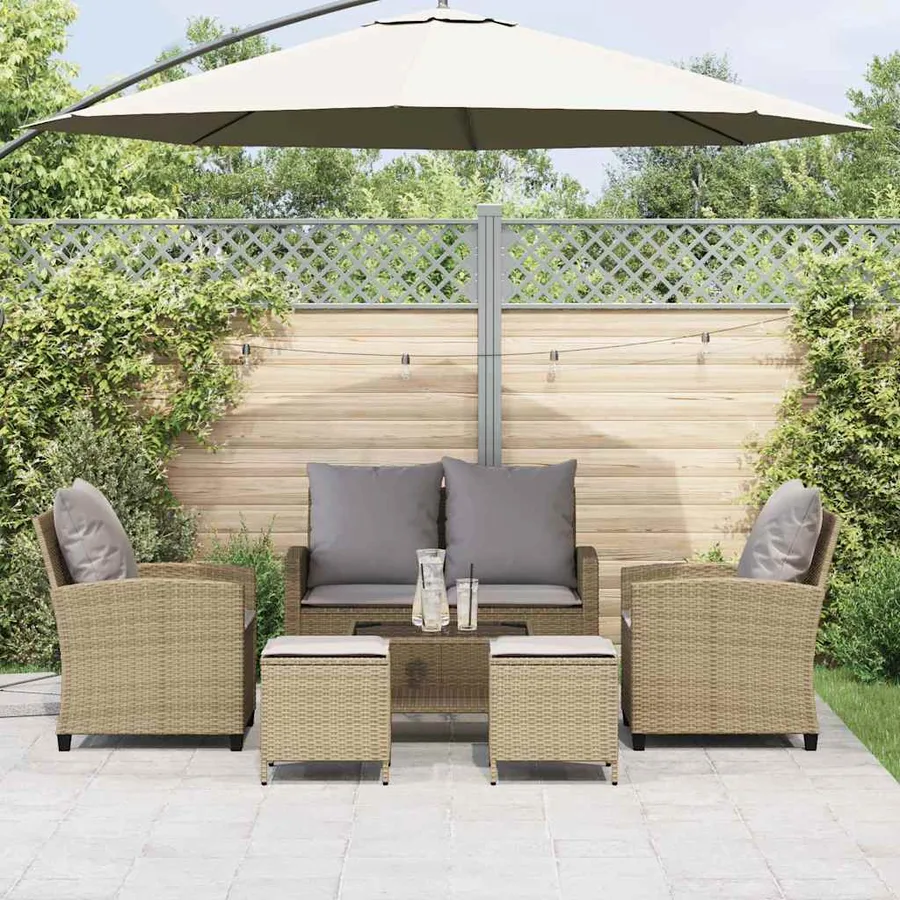Ensemble de canapé de jardin 6 pcs avec coussins beige résine tressée - 3