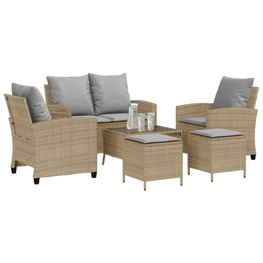 Ensemble de canapé de jardin 6 pcs avec coussins beige résine tressée - 4