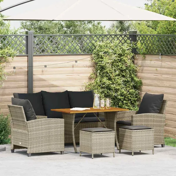 Ensemble de canapé de jardin 6 pcs avec coussins gris résine tressée clair