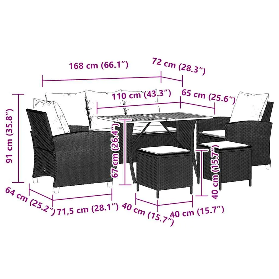 Ensemble de canapé de jardin 6 pcs avec coussins gris résine tressée clair - 12