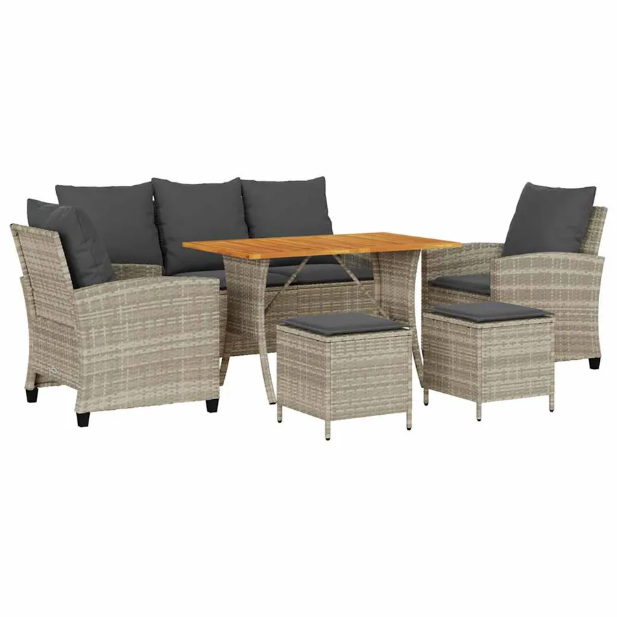 Ensemble de canapé de jardin 6 pcs avec coussins gris résine tressée clair - 2