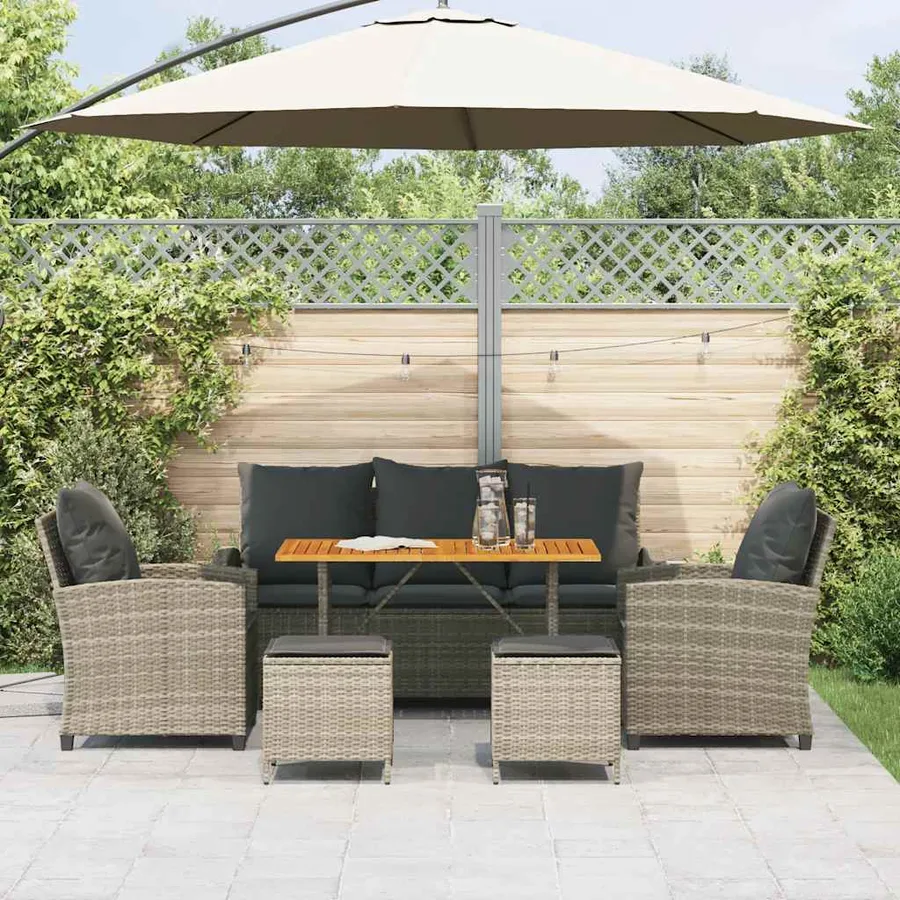 Ensemble de canapé de jardin 6 pcs avec coussins gris résine tressée clair - 3