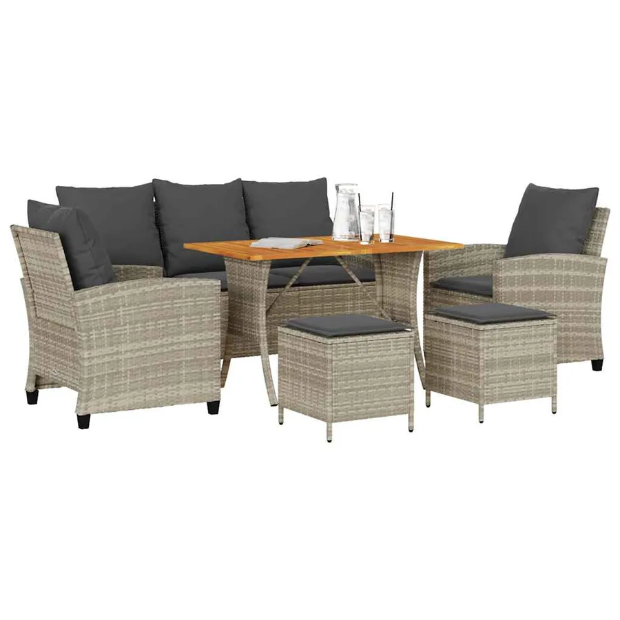 Ensemble de canapé de jardin 6 pcs avec coussins gris résine tressée clair - 4