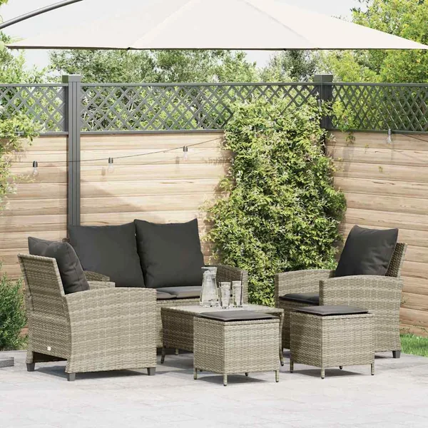 Ensemble de canapé de jardin 6 pcs avec coussins gris résine tressée clair