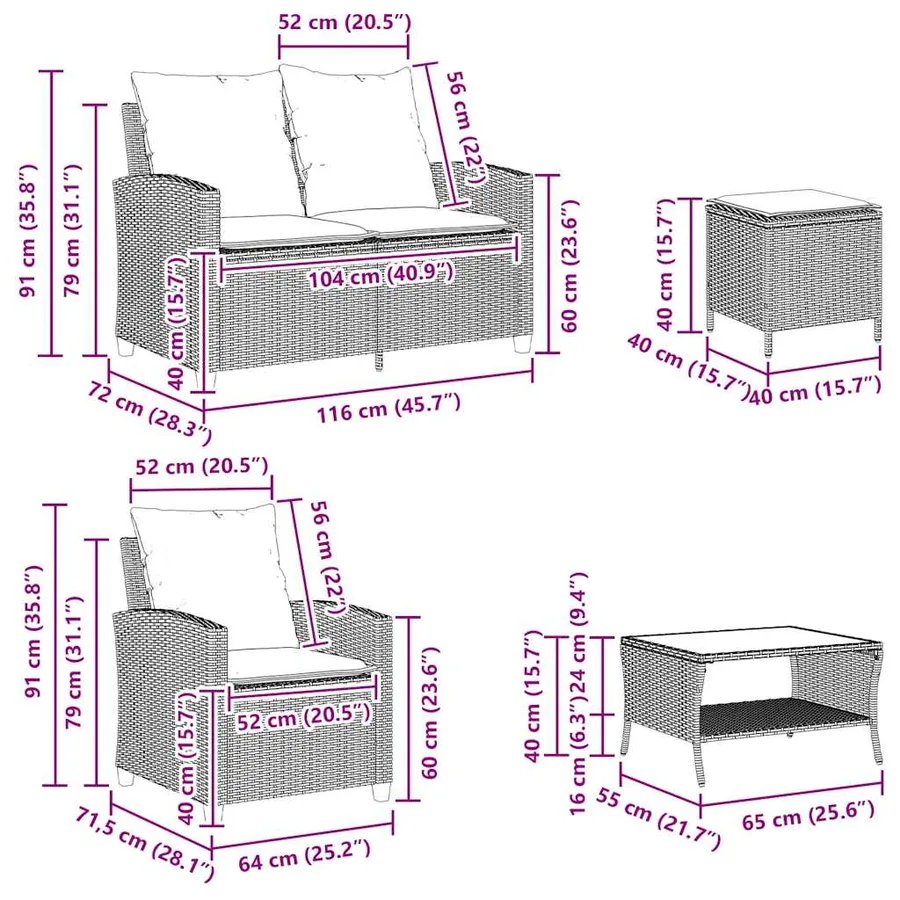 Ensemble de canapé de jardin 6 pcs avec coussins gris résine tressée clair - 13