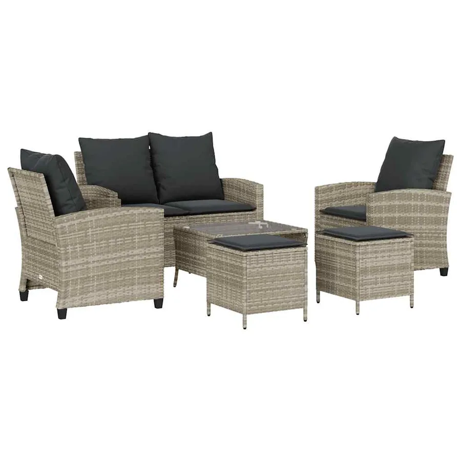 Ensemble de canapé de jardin 6 pcs avec coussins gris résine tressée clair - 2