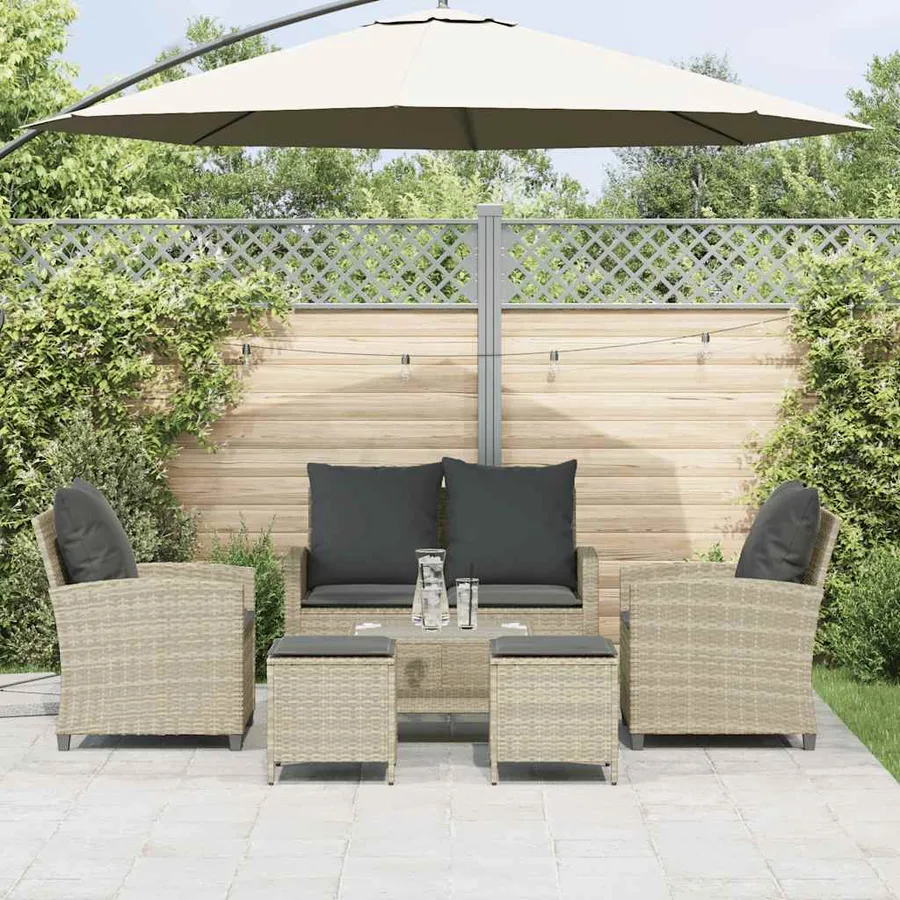 Ensemble de canapé de jardin 6 pcs avec coussins gris résine tressée clair - 3