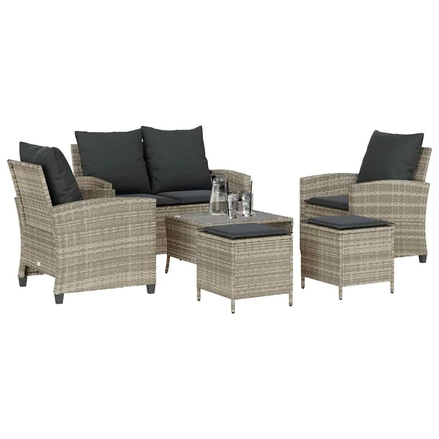 Ensemble de canapé de jardin 6 pcs avec coussins gris résine tressée clair - 4
