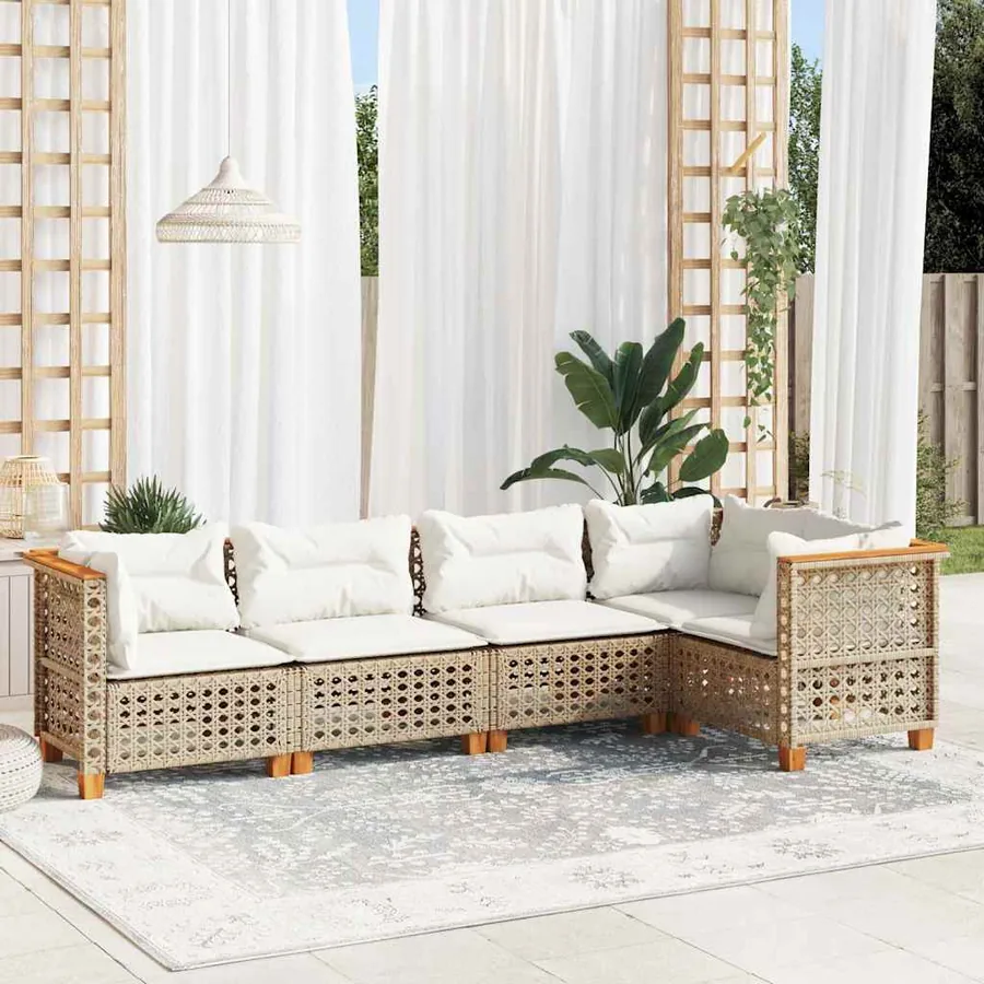 Salon de jardin avec coussins 5 pcs beige résine tressée