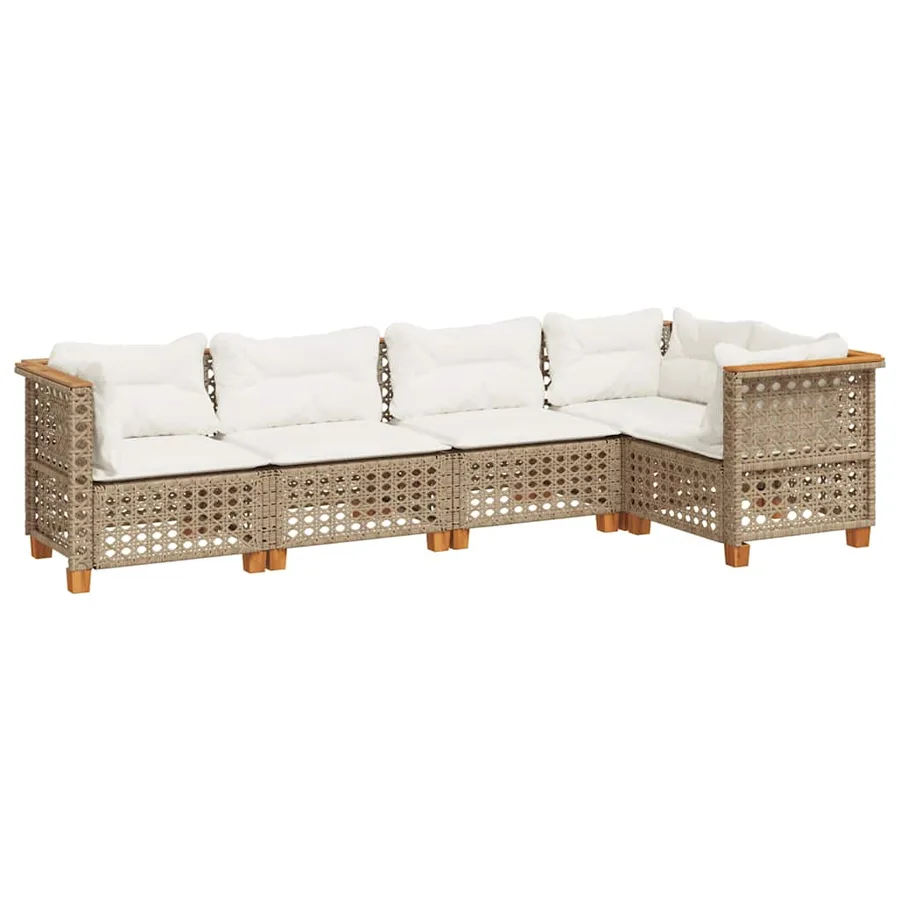 Salon de jardin avec coussins 5 pcs beige résine tressée - 2