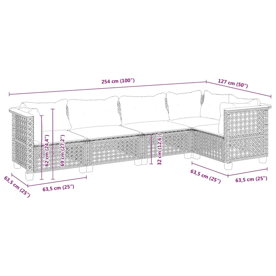Salon de jardin avec coussins 5 pcs beige résine tressée - 6