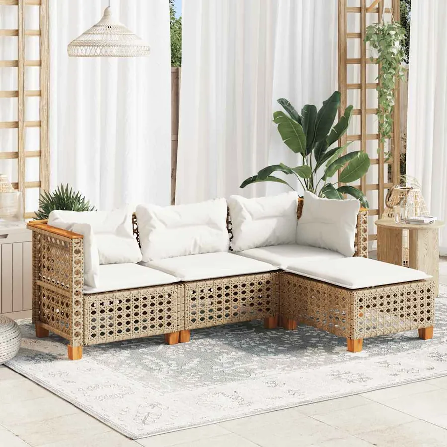 Salon de jardin avec coussins 4 pcs beige résine tressée
