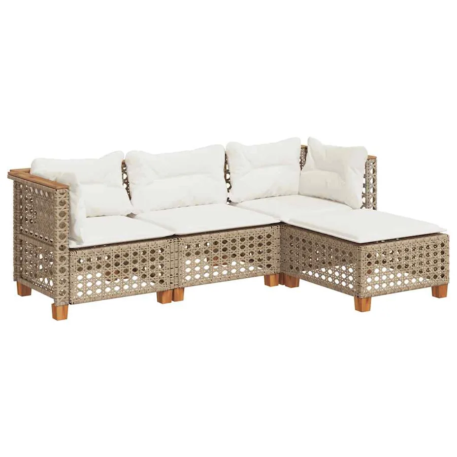 Salon de jardin avec coussins 4 pcs beige résine tressée - 2