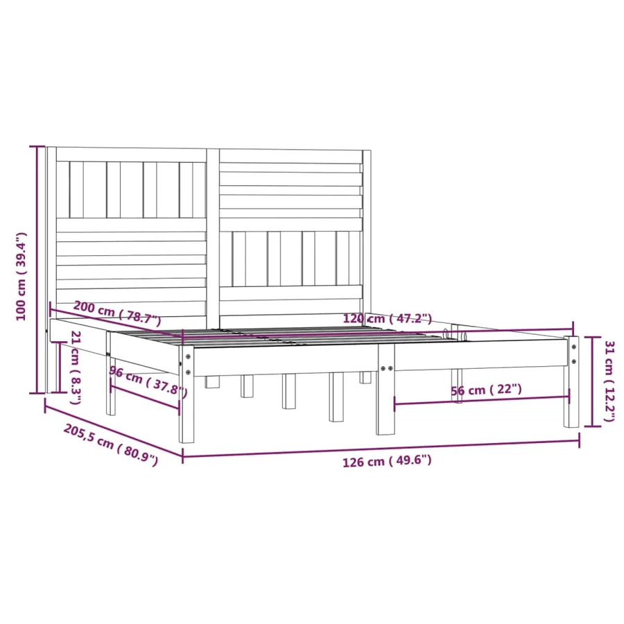 Cadre de lit sans matelas blanc bois de pin massif 120x200 cm - 9