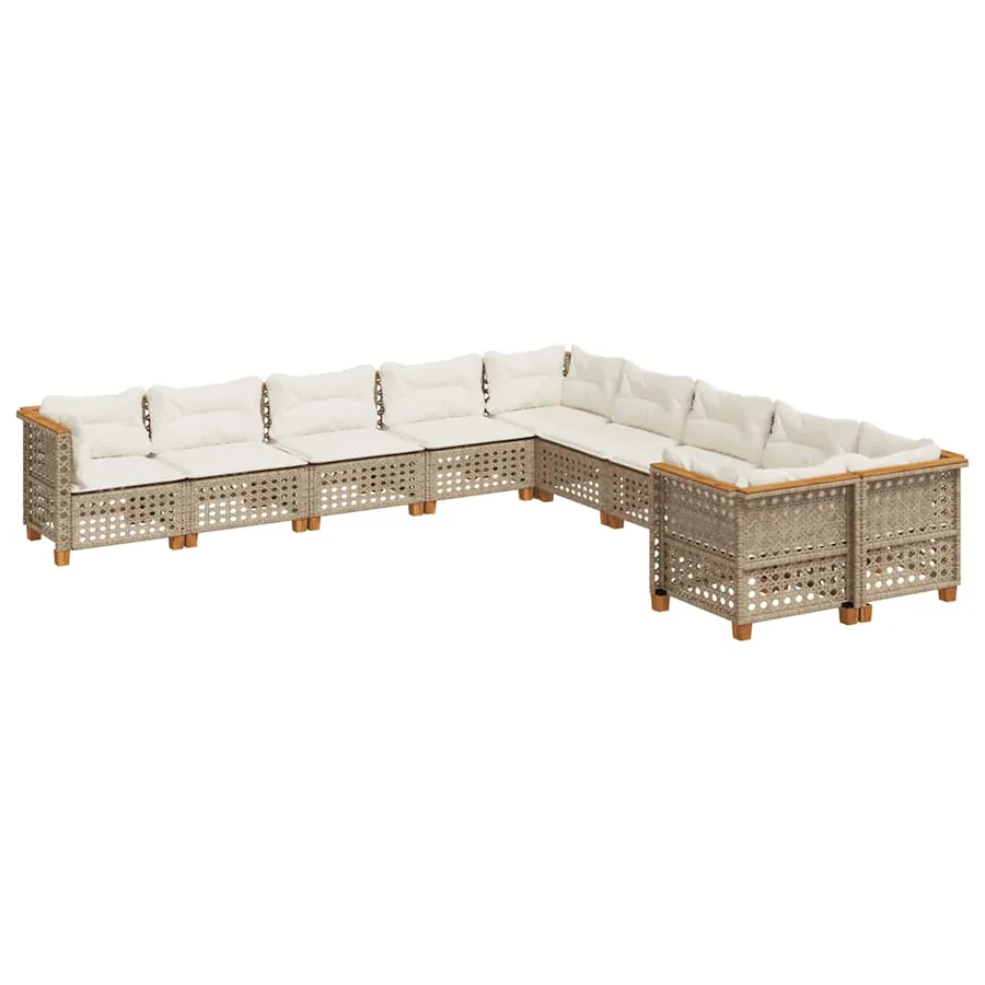 Salon de jardin avec coussins 10 pcs beige résine tressée - 2