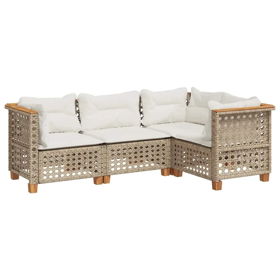 Salon de jardin avec coussins 4 pcs beige résine tressée - 2