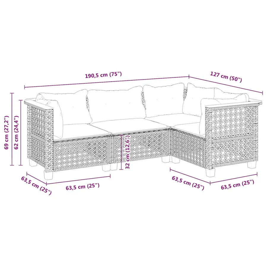 Salon de jardin avec coussins 4 pcs beige résine tressée - 6