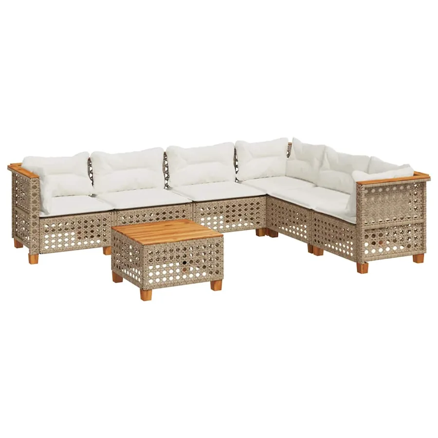 Salon de jardin avec coussins 7 pcs beige résine tressée - 2