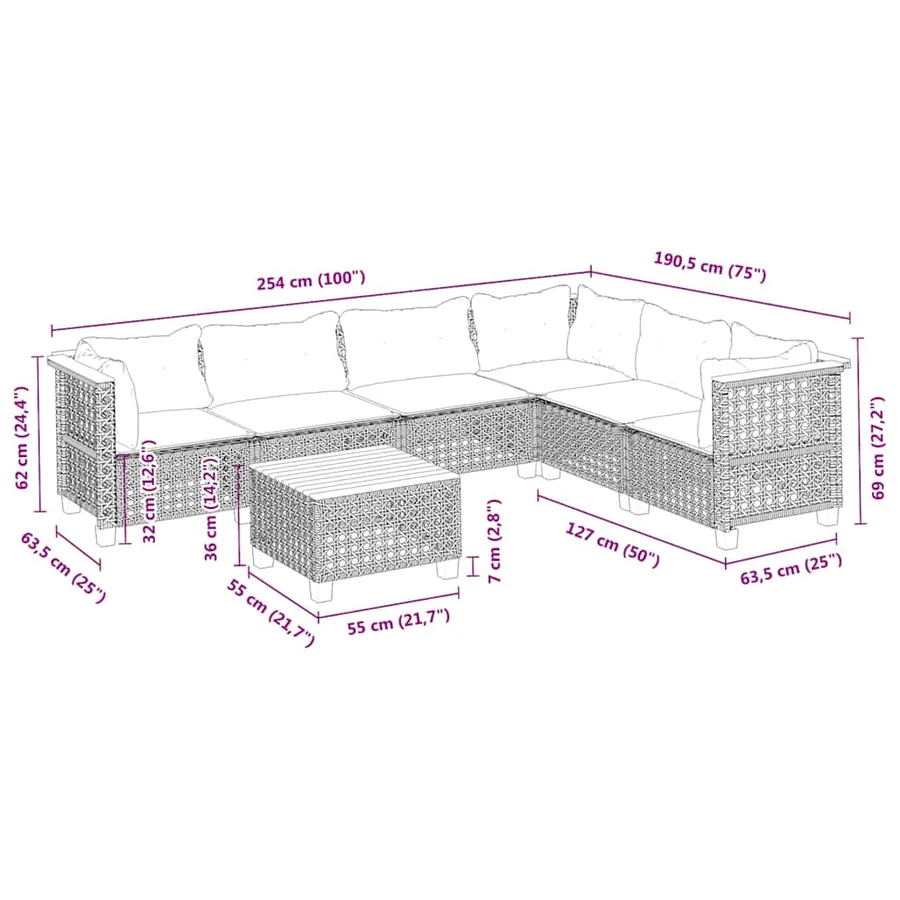 Salon de jardin avec coussins 7 pcs beige résine tressée - 8