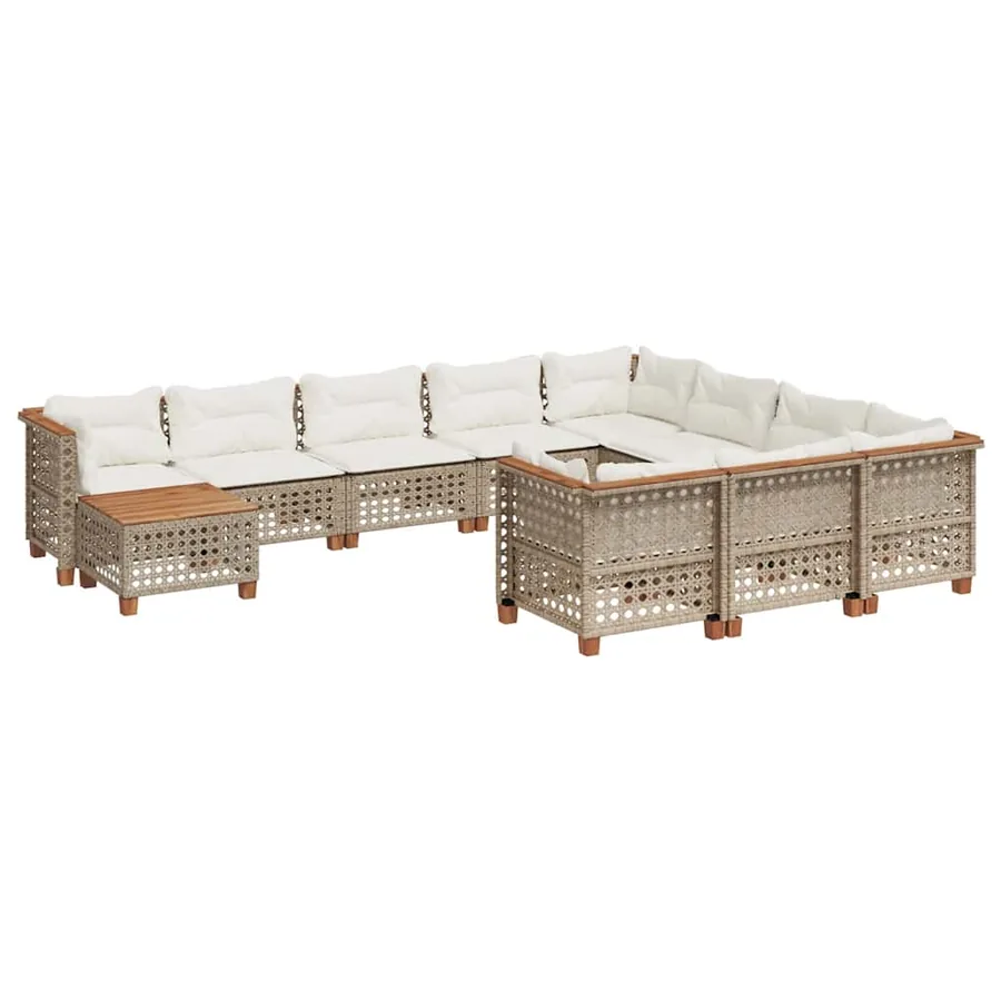 Salon de jardin 11 pcs avec coussins beige résine tressée - 2