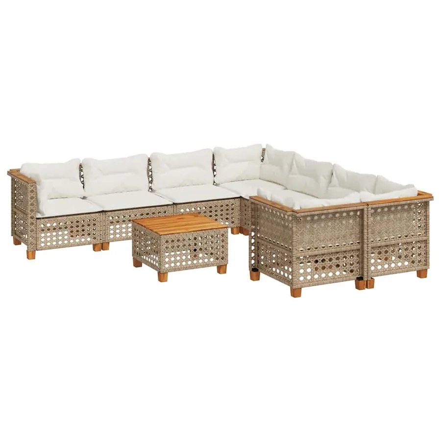 Salon de jardin avec coussins 9 pcs beige résine tressée - 2