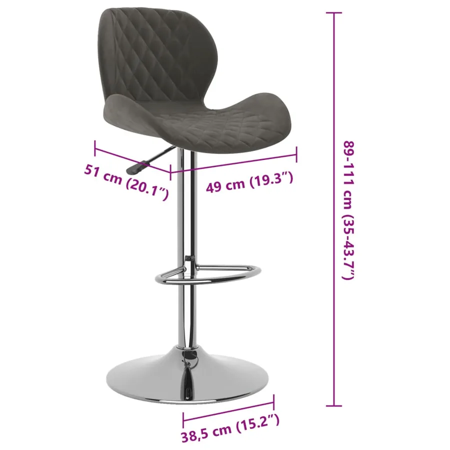 Tabourets de bar lot de 2 gris foncé velours - 9