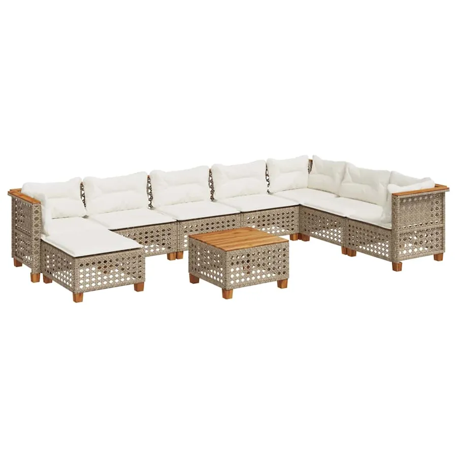 Salon de jardin avec coussins 9 pcs beige résine tressée - 2