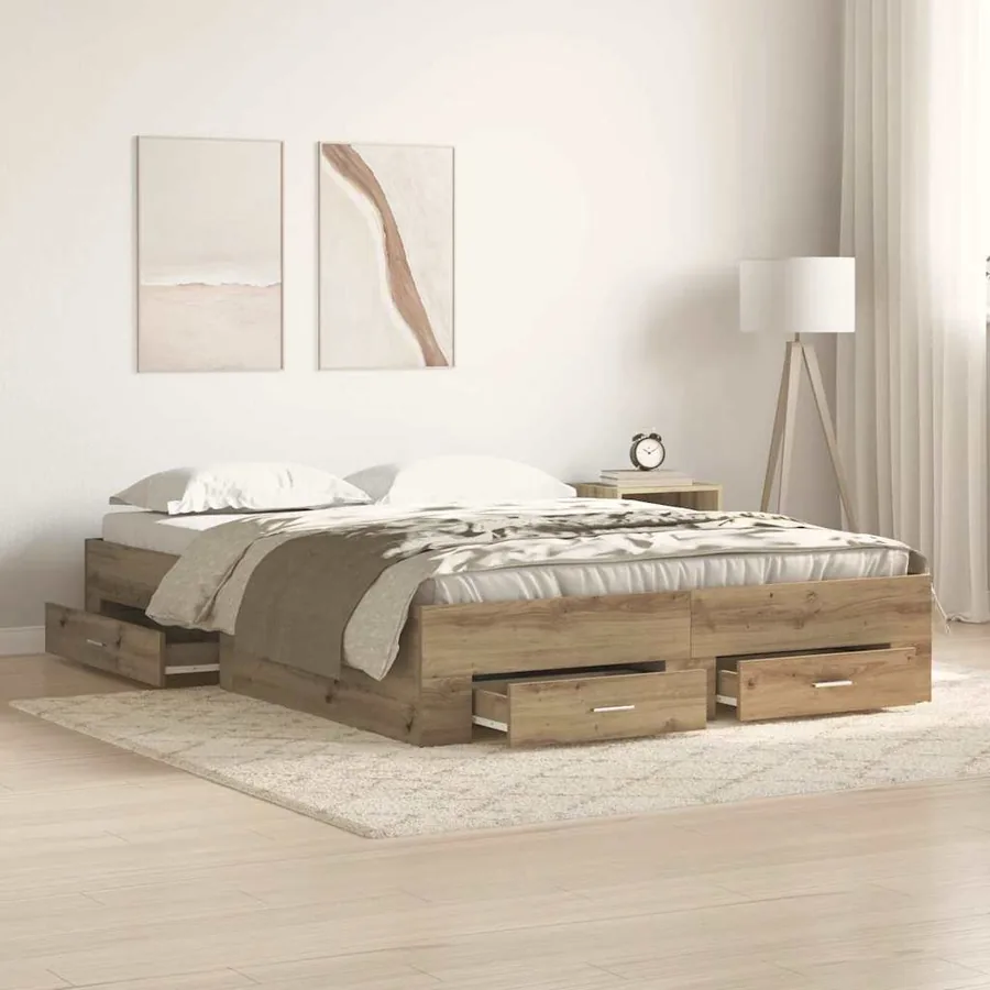 Cadre de lit Chêne artisanal 140 x 190 cm Bois d'ingénierie