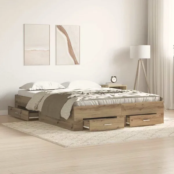 Cadre de lit Chêne artisanal 140 x 190 cm Bois d'ingénierie